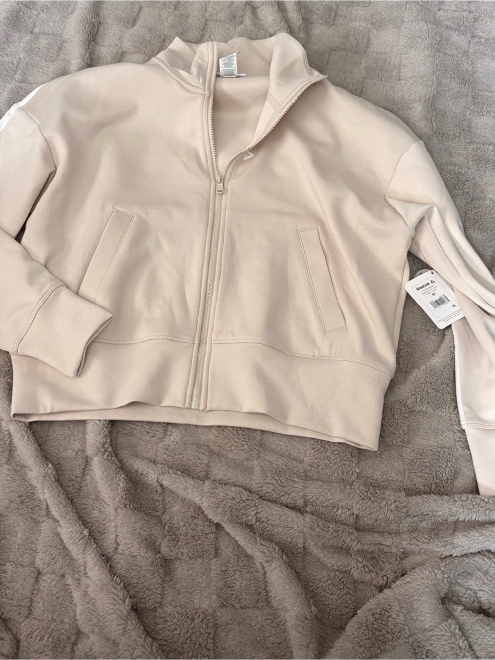 Reebok Women's Light Beige Full-Zip Jacket XS Oversized